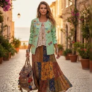 Indigo Moon Mint Green Sequin Butterflies Jacket size medium gentle use